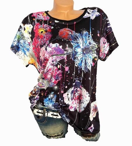 Strass shirt schwarz - shirt, bunt