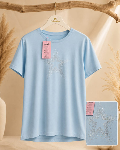 Damen shirt hellblau strass - damen,