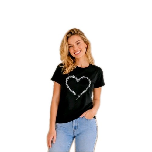 Damen shirt schwarz herz - t-shirt,