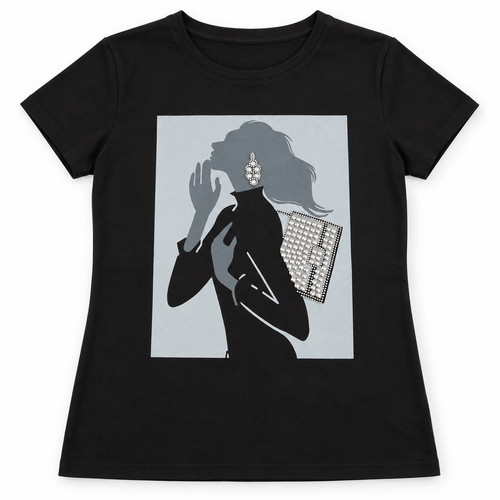 Damen shirt schwarz - schwarz, strass